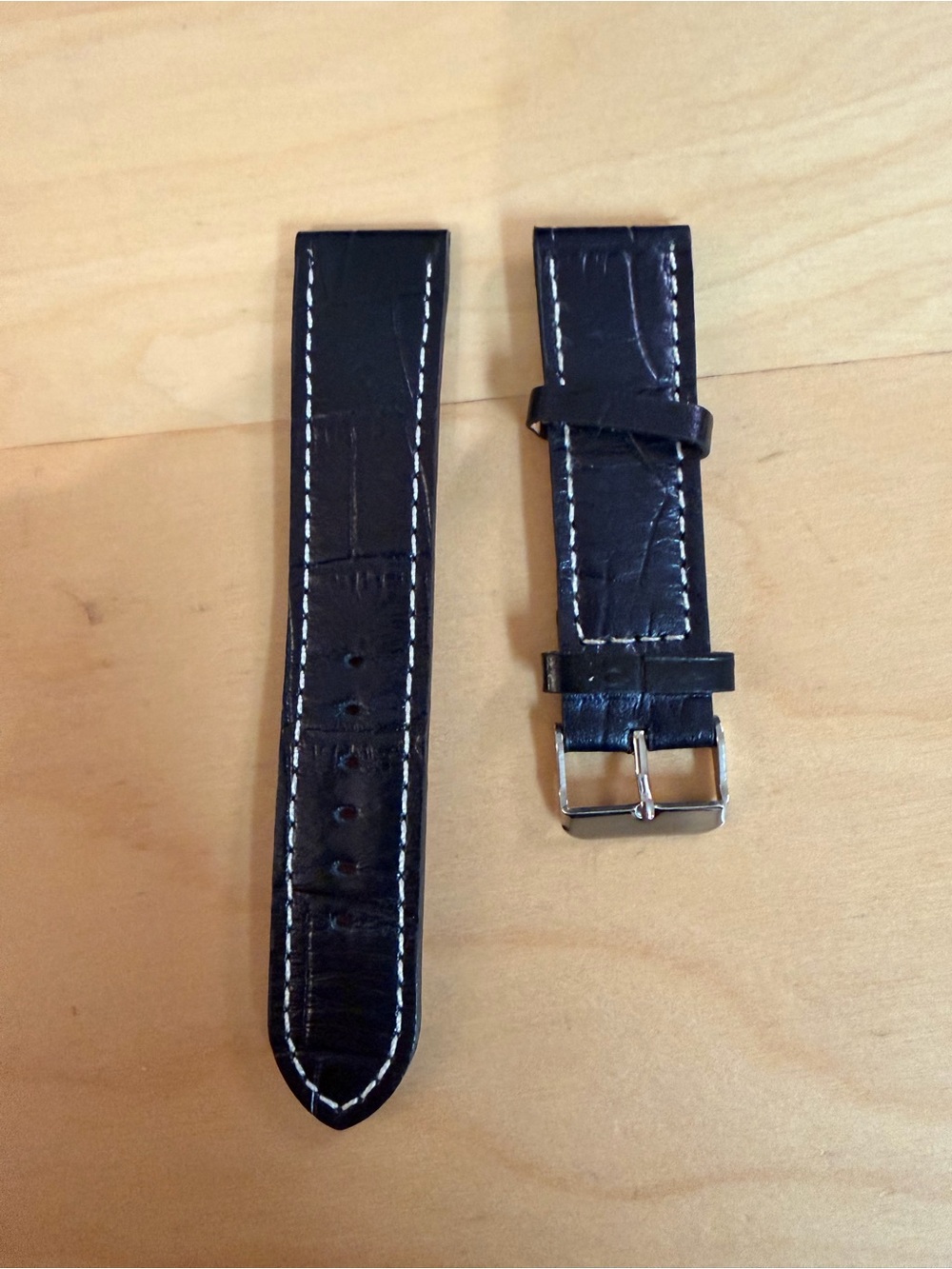 Men’s Genuine Leather Croc Embossed Watch Band Black 20mm New